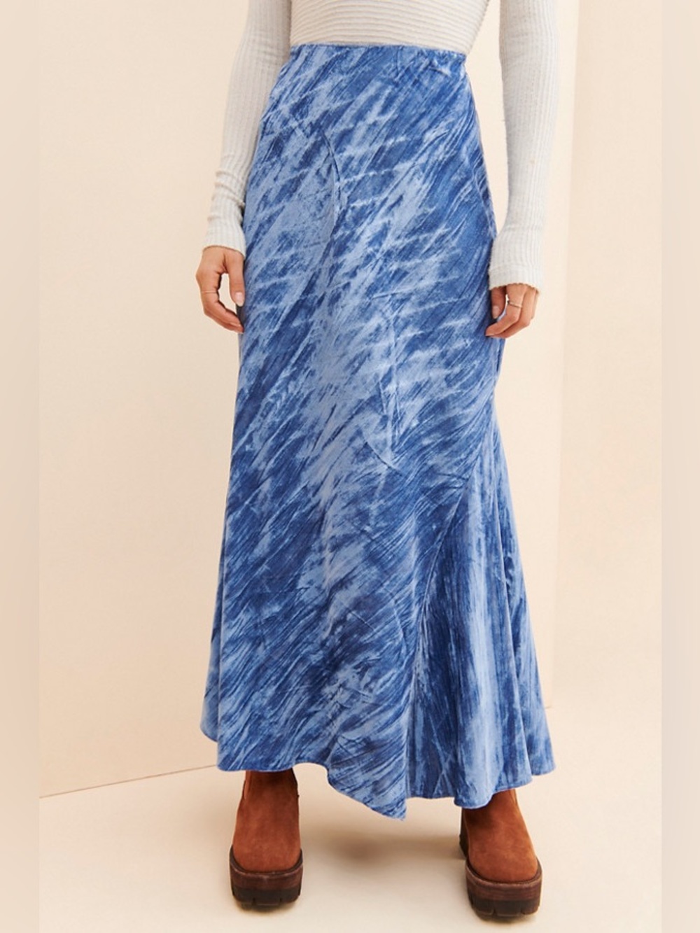 Free‎ People Noa Crushed Velvet Maxi Slip Skirt Royal Blue Small Boho Chic